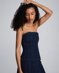 Denim Bustier Top with Smocking Midnight Rinse Wash