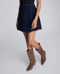 Denim Mini Skirt with Seaming Detail Midnight Rinse Wash