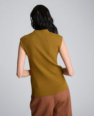 Large Chevron Stitch Sleeveless Mock Neck Sweater Dk Moss