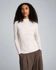 Mock Neck Long Sleeve Rib Chevron Sweater Almond Milk Heather