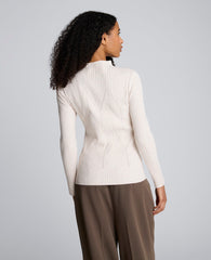 Mock Neck Long Sleeve Rib Chevron Sweater Almond Milk Heather