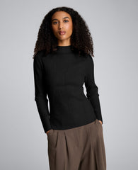 Mock Neck Long Sleeve Rib Chevron Sweater Black