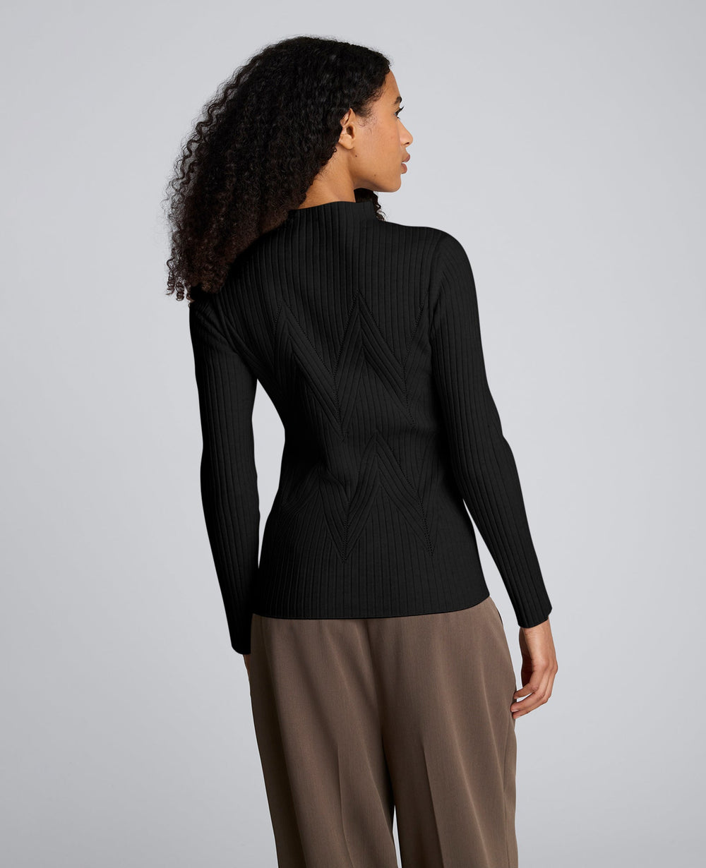 Mock Neck Long Sleeve Rib Chevron Sweater Black