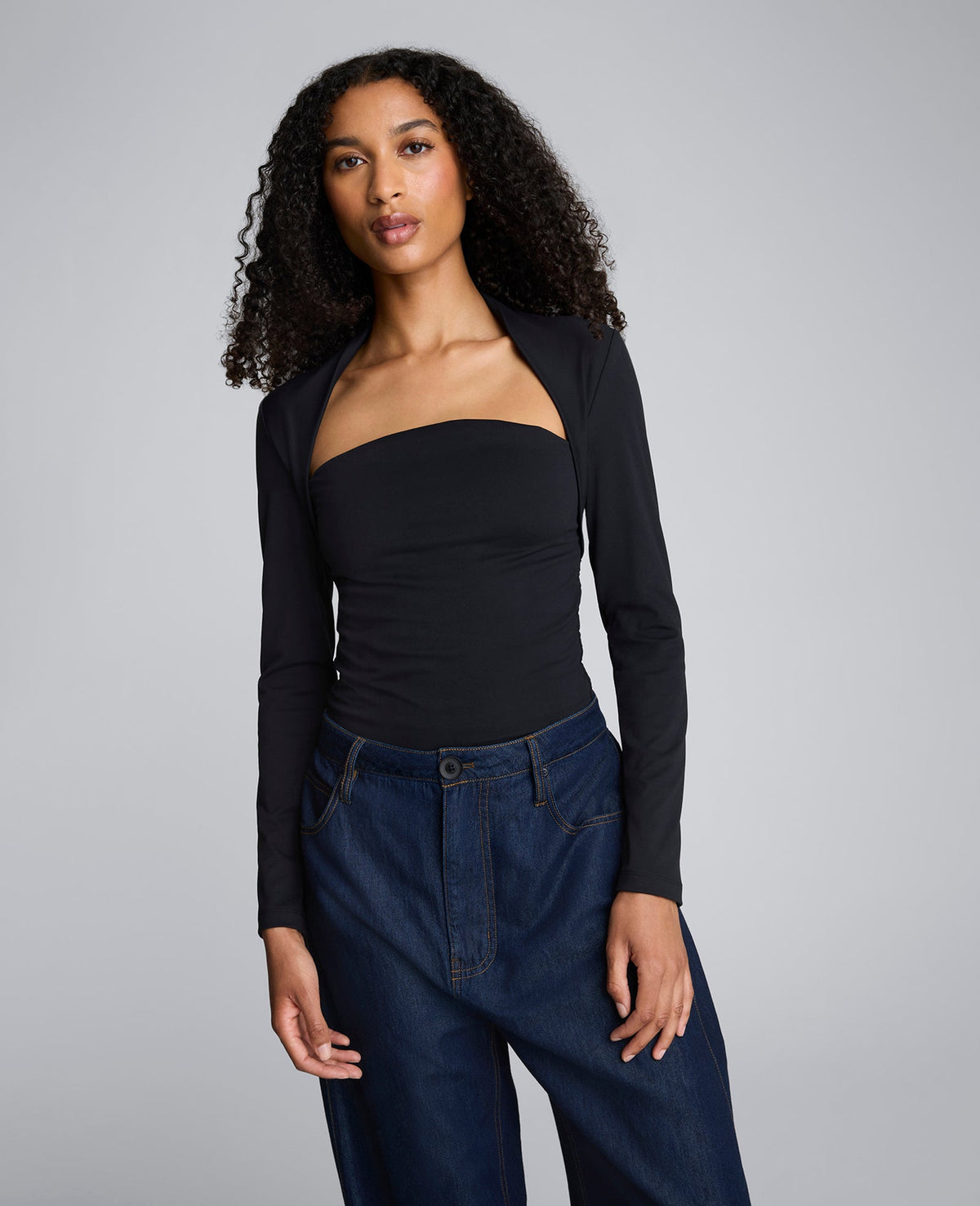 Long Sleeve Square Neck Knit Top Black