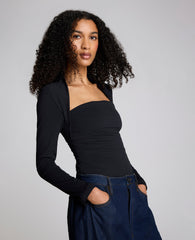 Long Sleeve Square Neck Knit Top Black