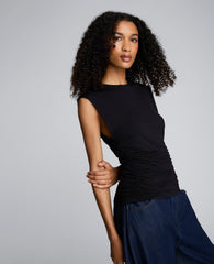 Sleeveless Side Ruched Knit Tee Sable Brown