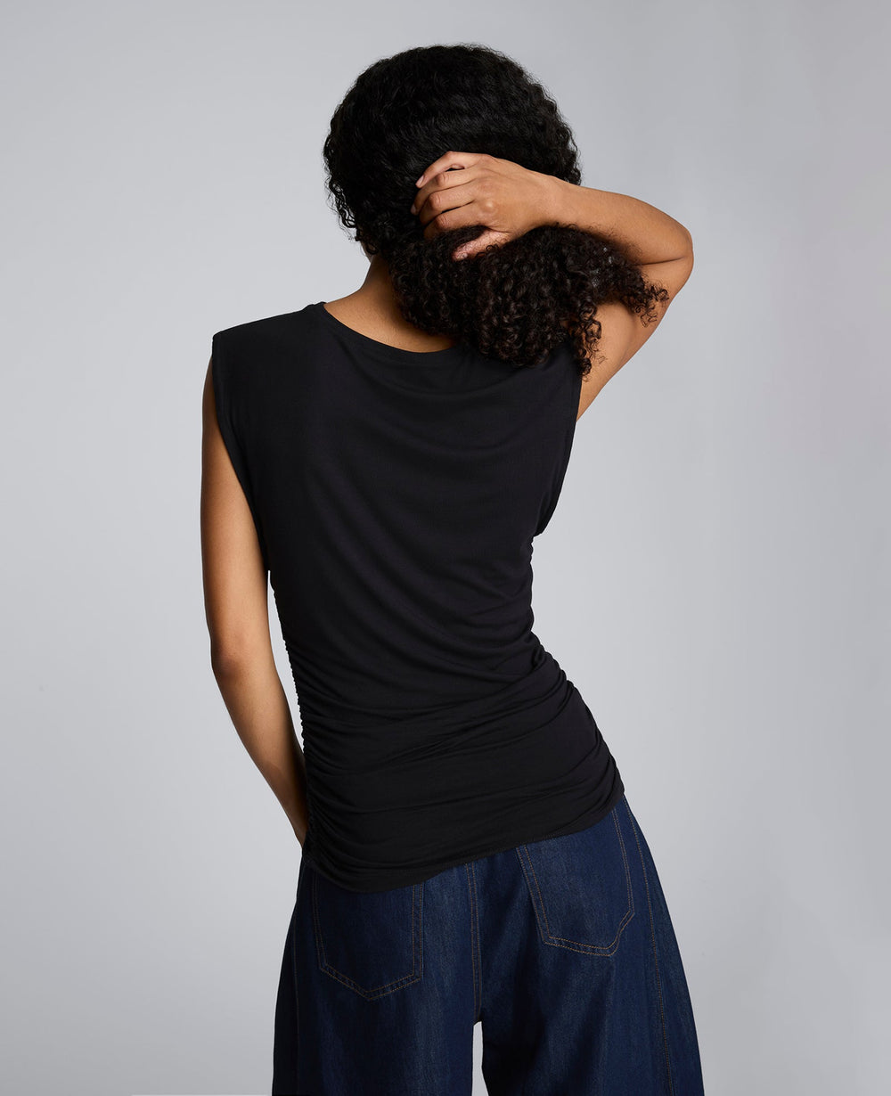 Sleeveless Side Ruched Knit Tee Sable Brown