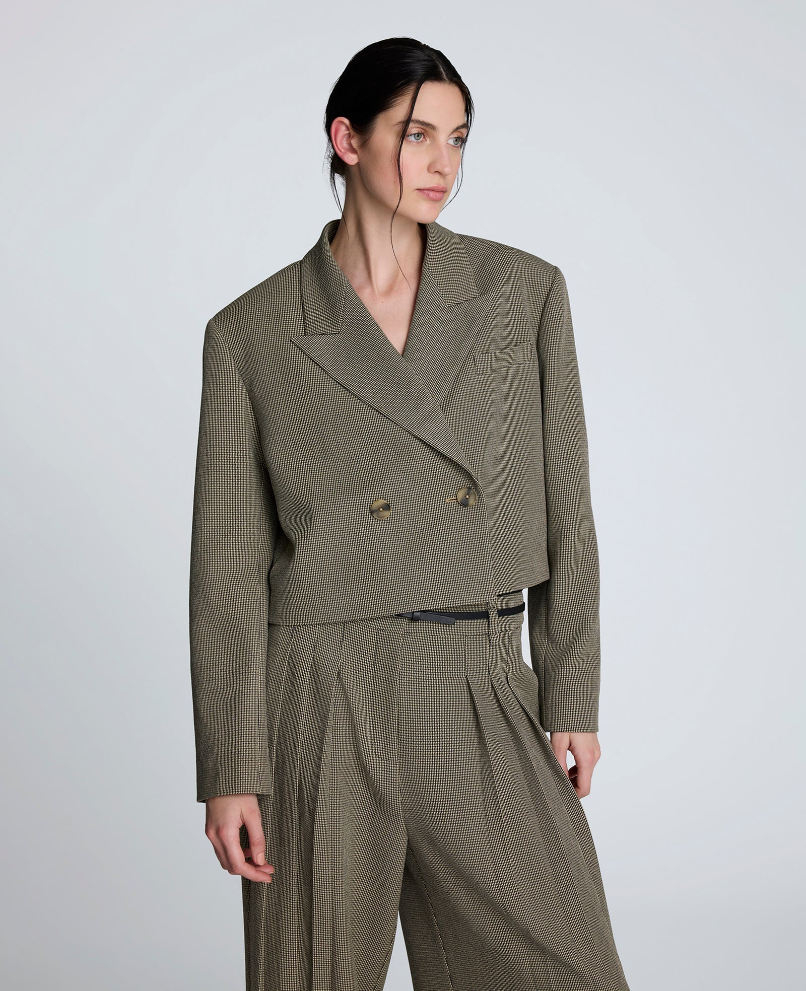 Houndstooth Cropped Double Breasted Jacket Black/Almond Milk