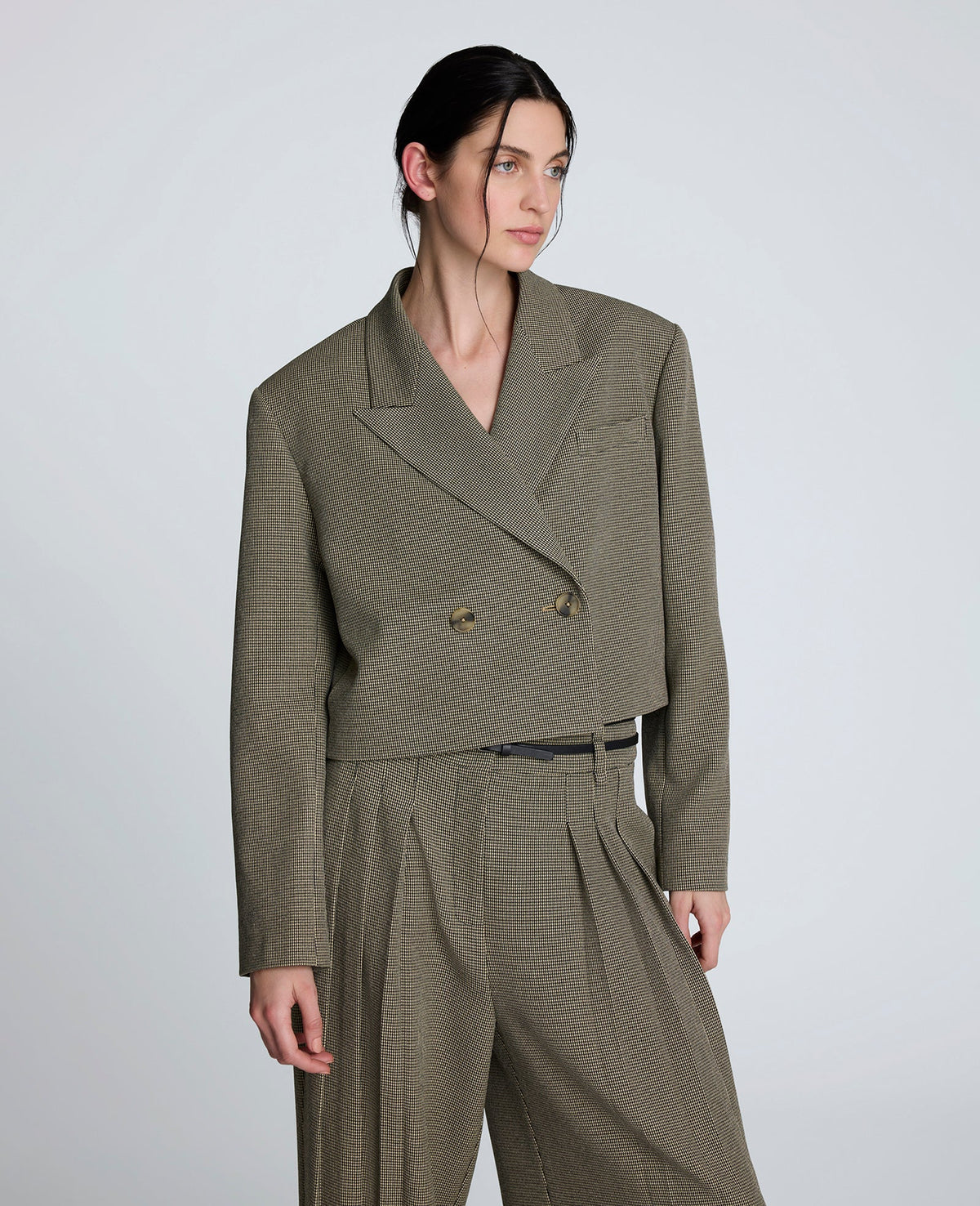 Houndstooth Cropped Double Breasted Jacket Black/Almond Milk