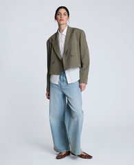 Houndstooth Cropped Double Breasted Jacket Black/Almond Milk