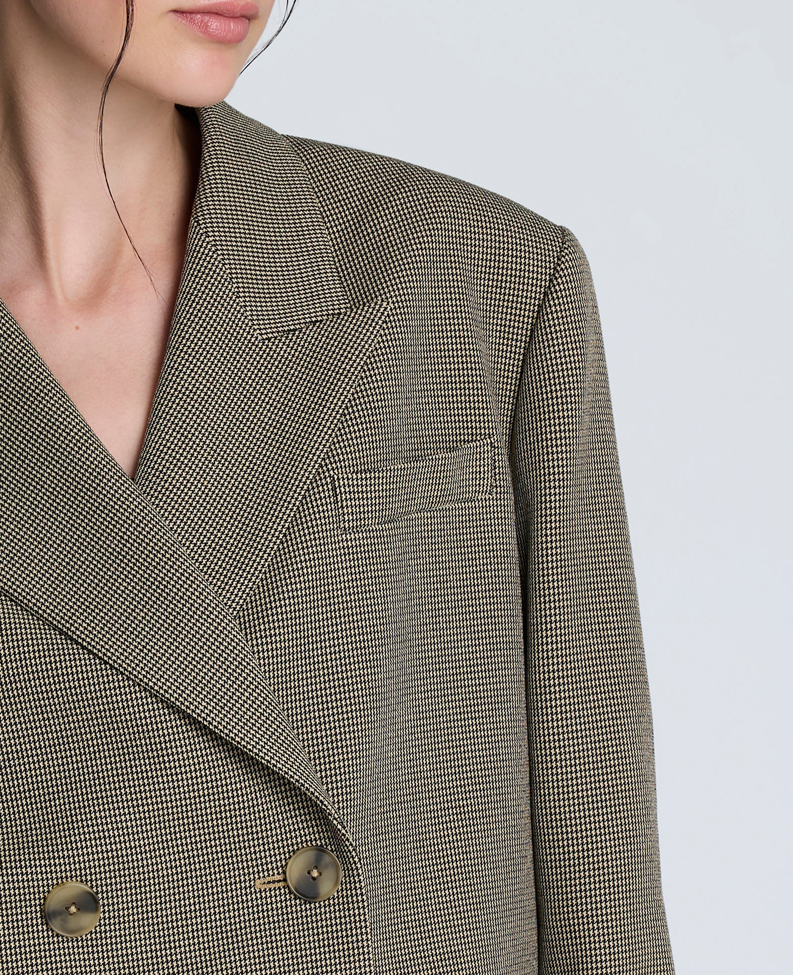 Houndstooth Cropped Double Breasted Jacket Black/Almond Milk