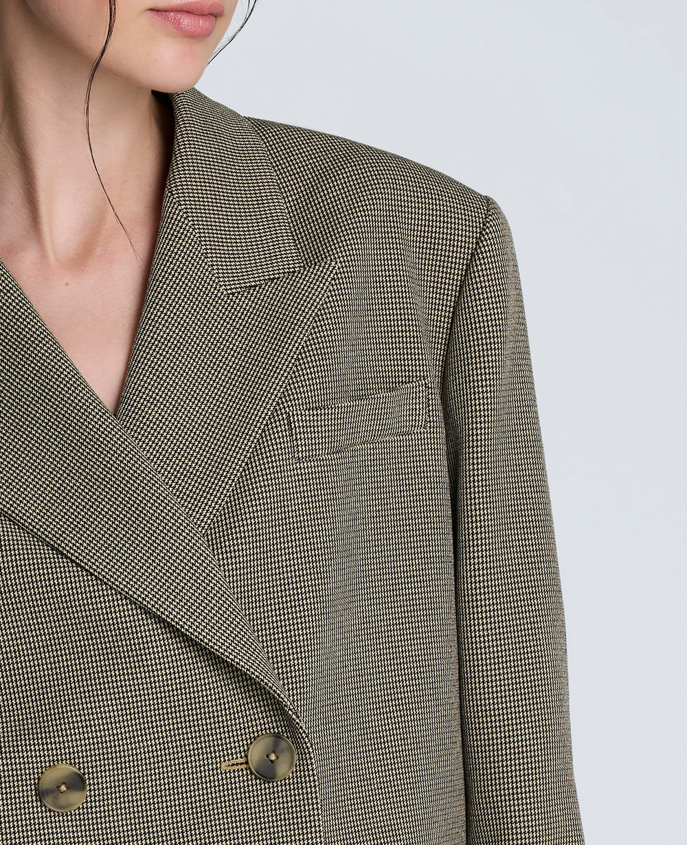 Houndstooth Cropped Double Breasted Jacket Black/Almond Milk
