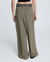 Houndstooth Wide Leg Double Belted Pant Black/Almond Milk