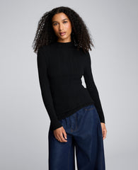 Long Sleeve Ribbed Mock Neck Sweater Black