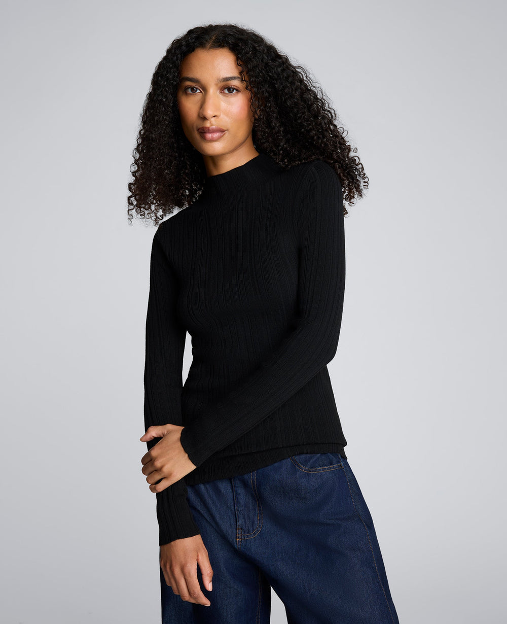 Long Sleeve Ribbed Mock Neck Sweater Black
