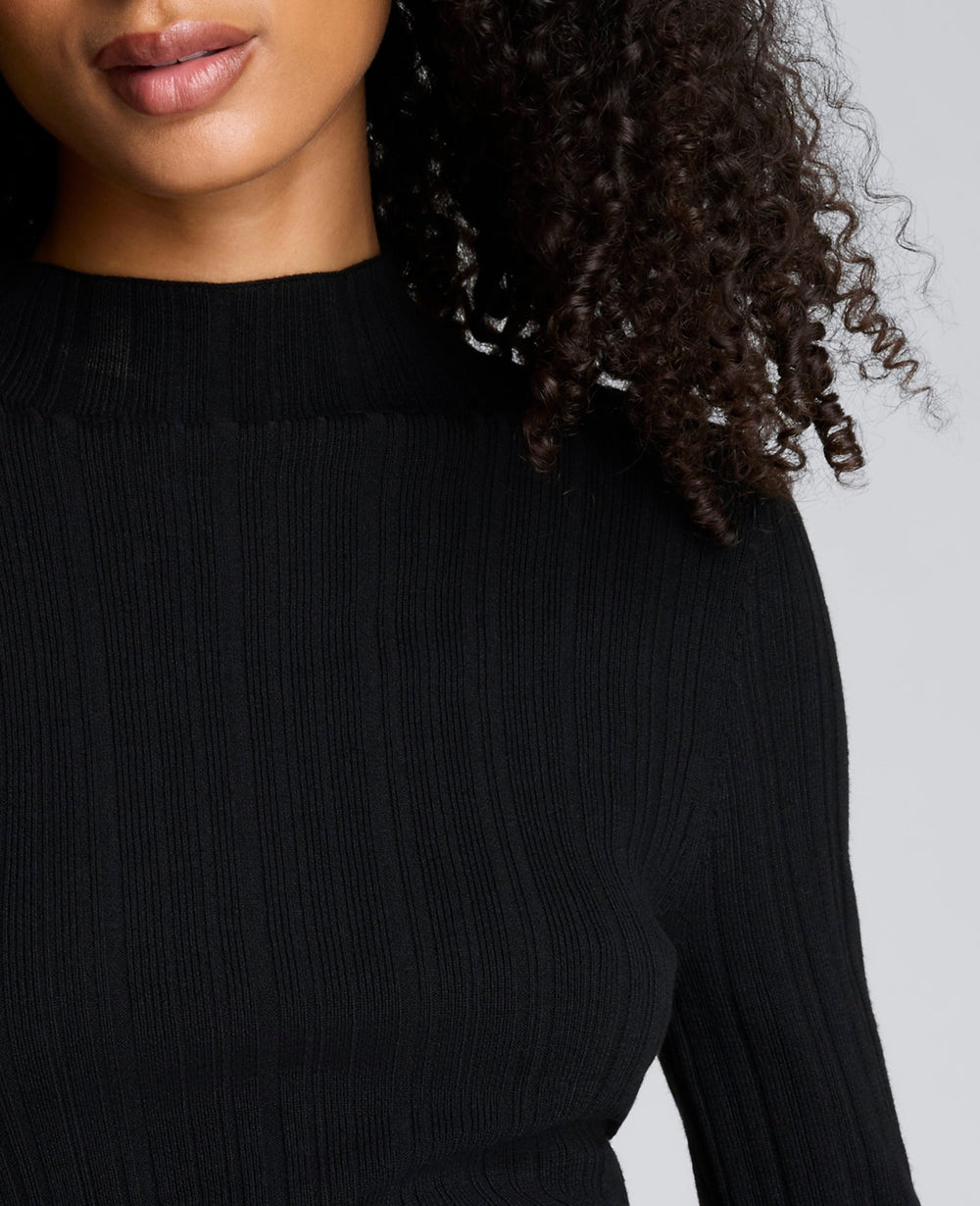 Long Sleeve Ribbed Mock Neck Sweater Black