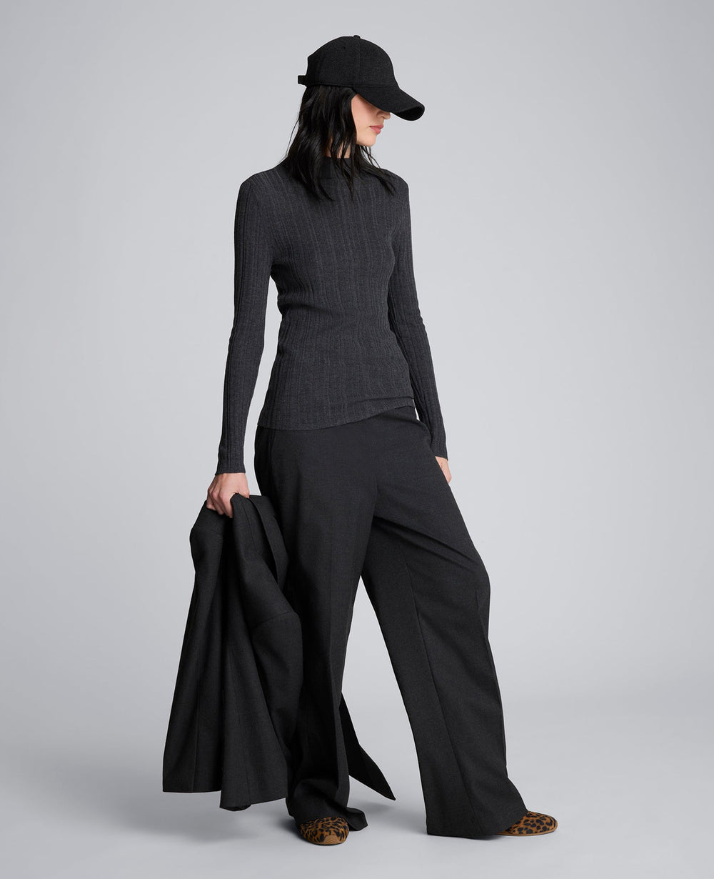 Long Sleeve Ribbed Mock Neck Sweater Med Heather Grey