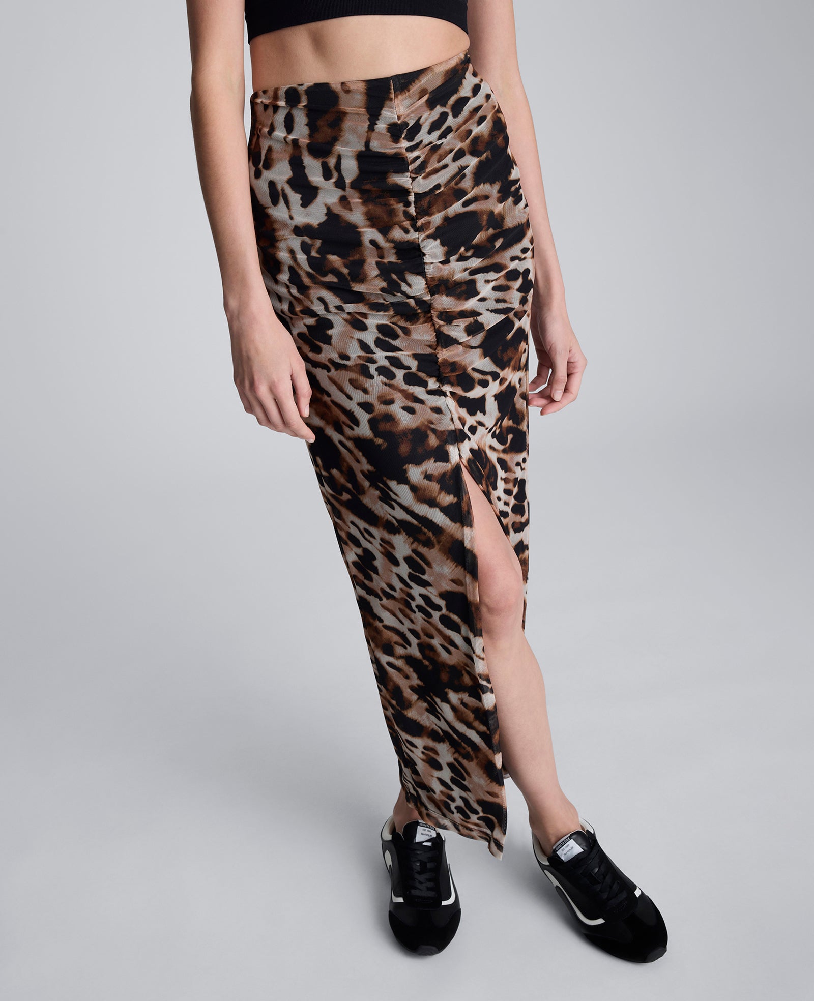 Animal Printed Pull On Mesh Skirt Black Multi