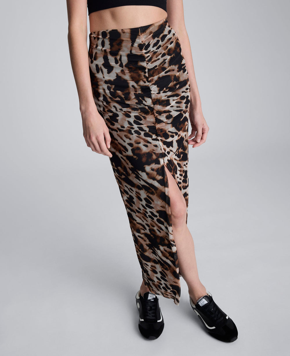 Animal Printed Pull On Mesh Skirt Black Multi