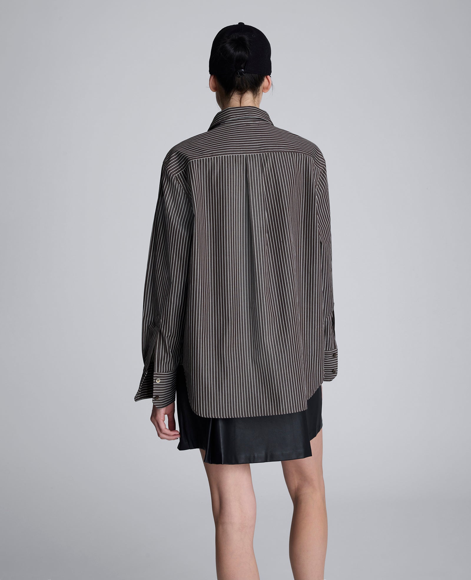Stripe Poplin Button Front Shirt Sable Brown Multi