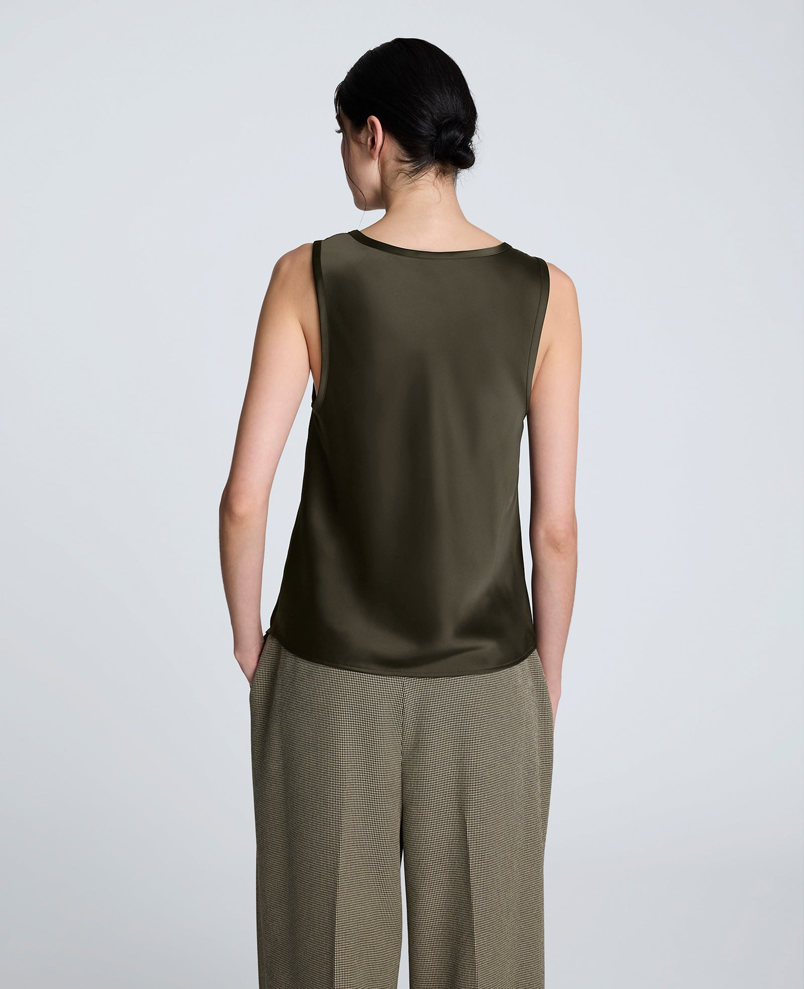 Satin Scoop Neck Tank Pewter Green
