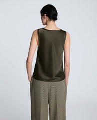 Satin Scoop Neck Tank Pewter Green
