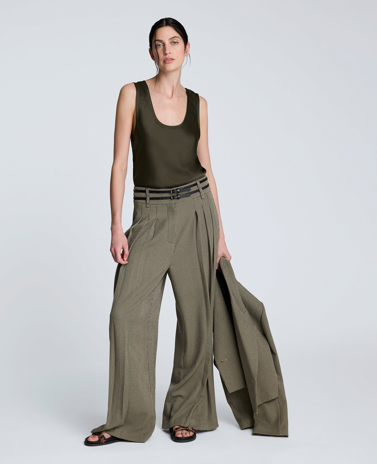 Satin Scoop Neck Tank Pewter Green