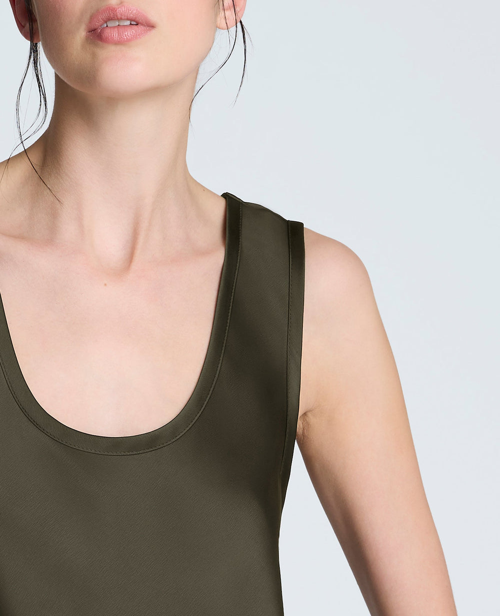 Satin Scoop Neck Tank Pewter Green