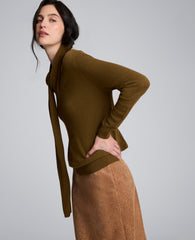 V-Neck Scarf Sweater Dk Moss