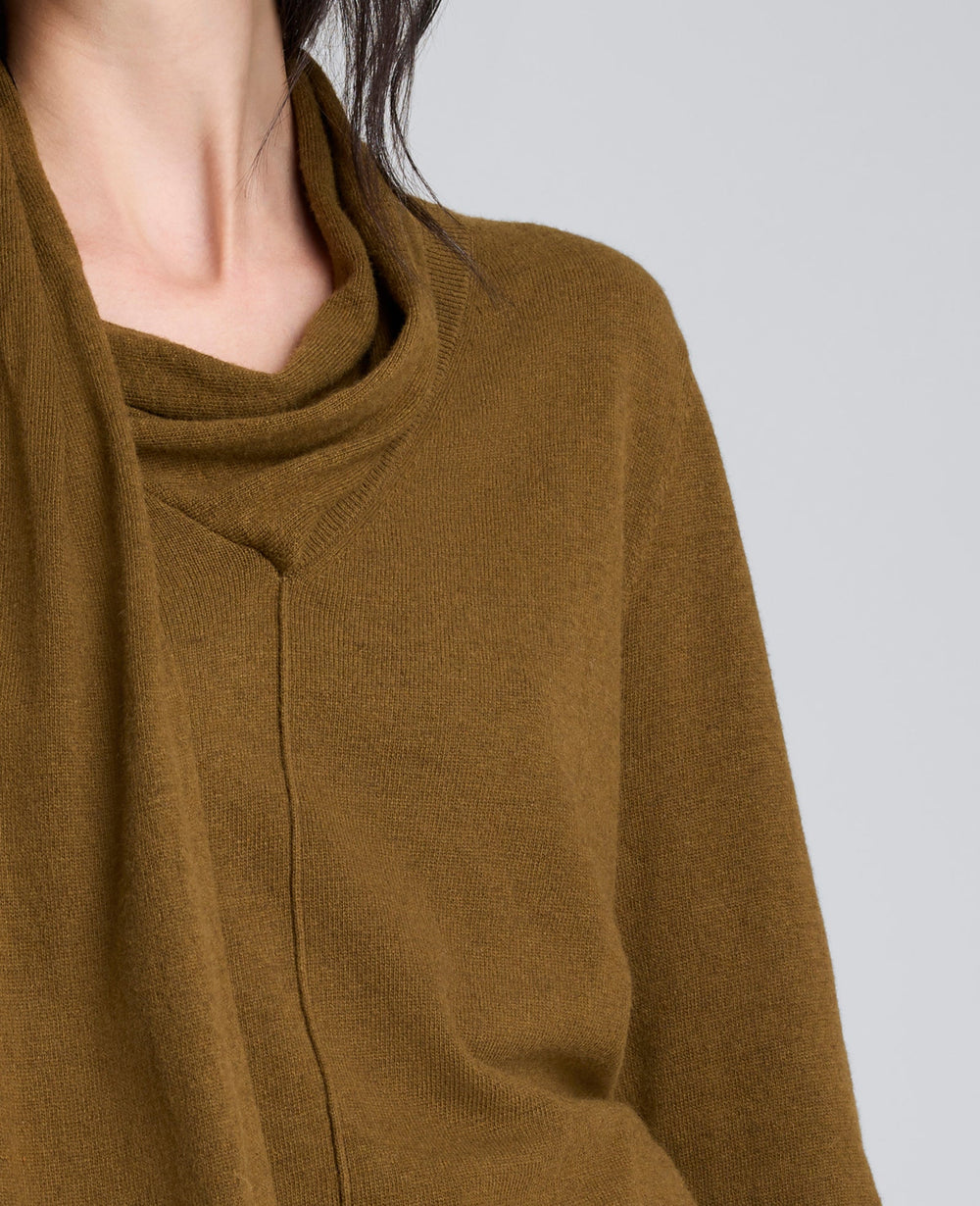 V-Neck Scarf Sweater Dk Moss