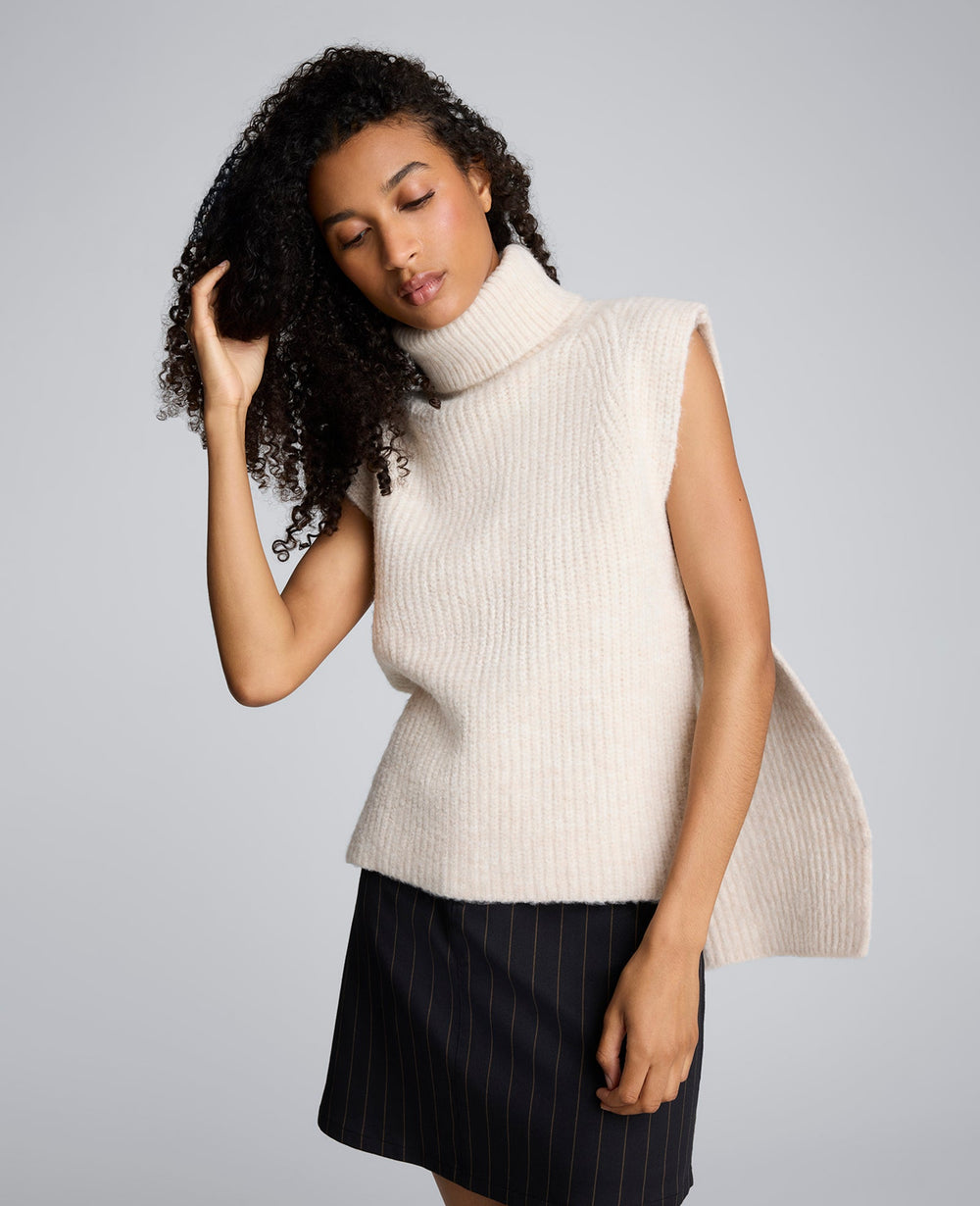 Turtleneck Sweater Vest Almond Milk Heather