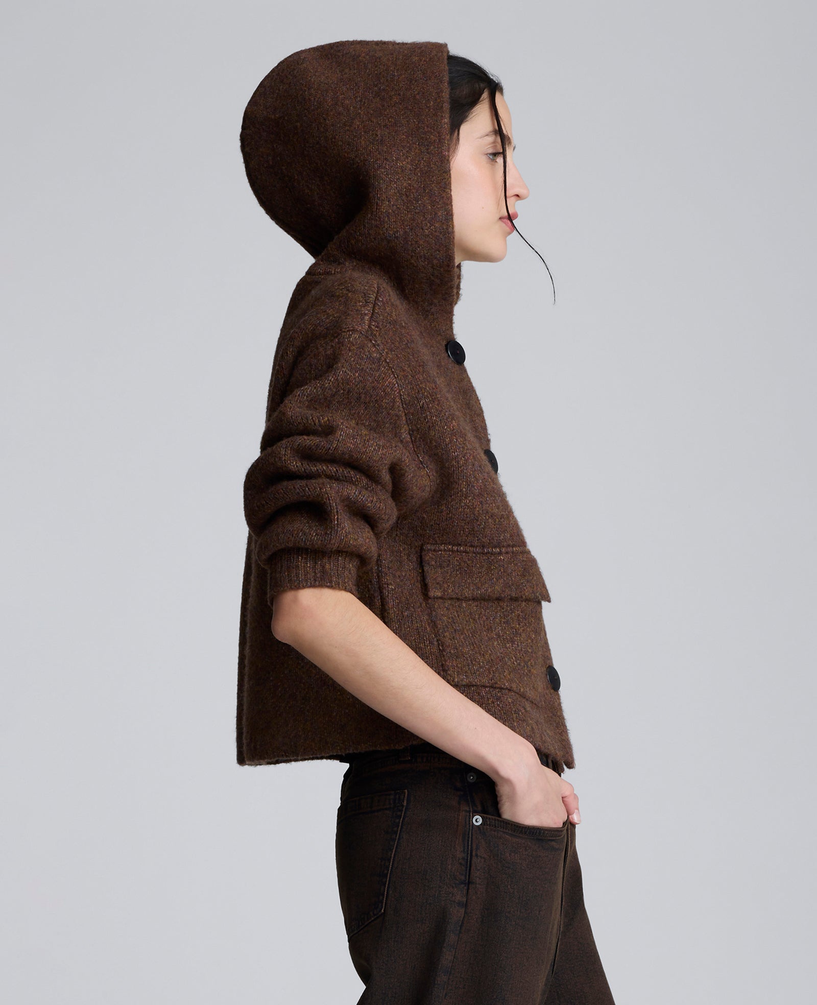 Oversized Hooded Cardigan Marsh Brown