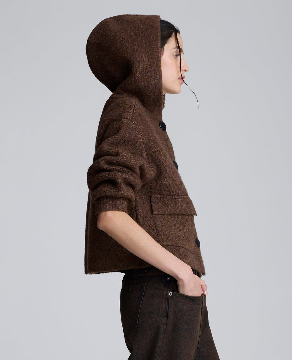 Oversized Hooded Cardigan Marsh Brown