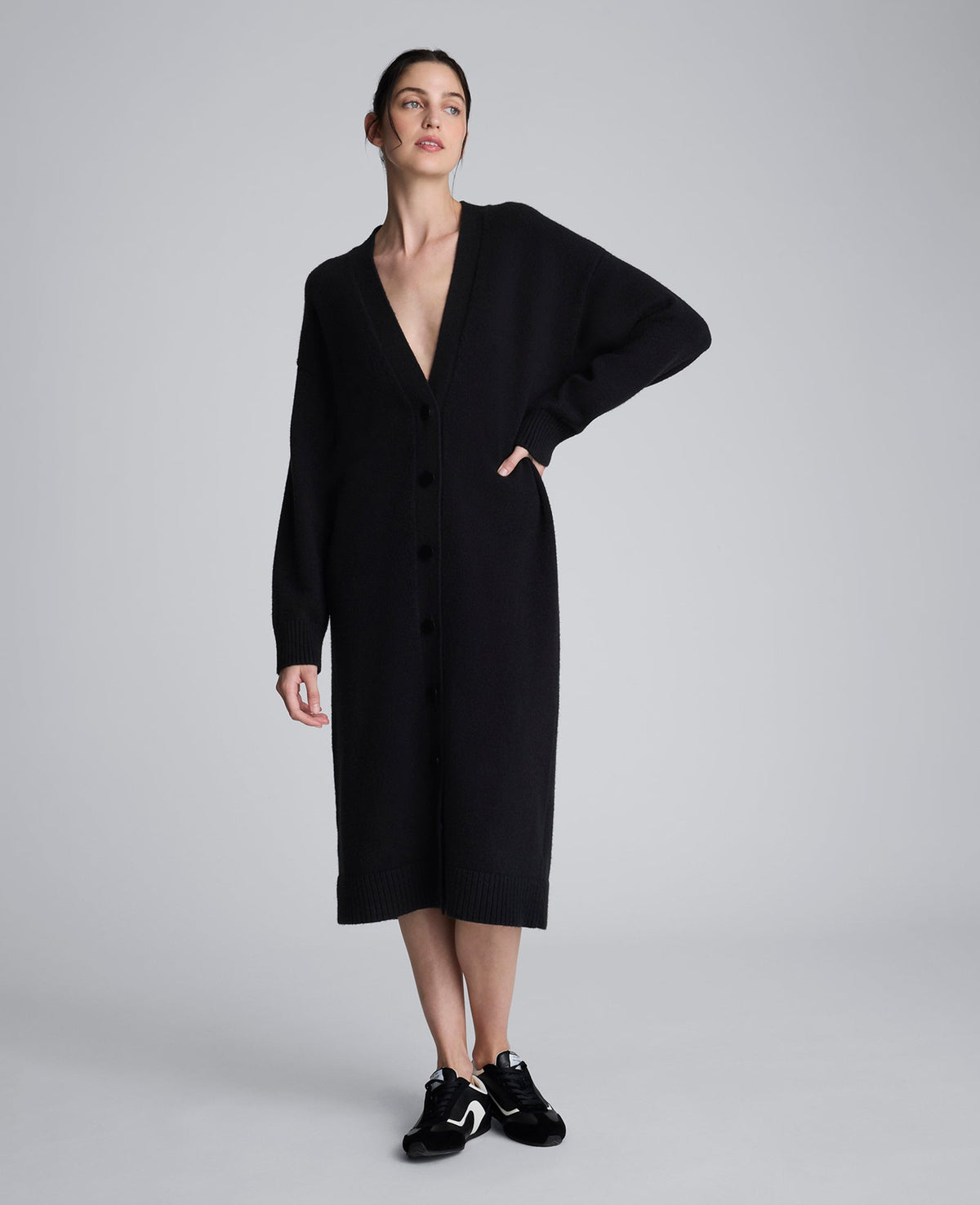 Long Button Front Cardigan Duster Black