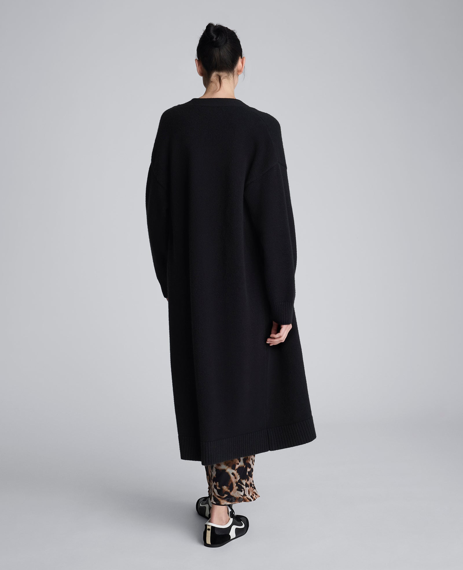 Long Button Front Cardigan Duster Black
