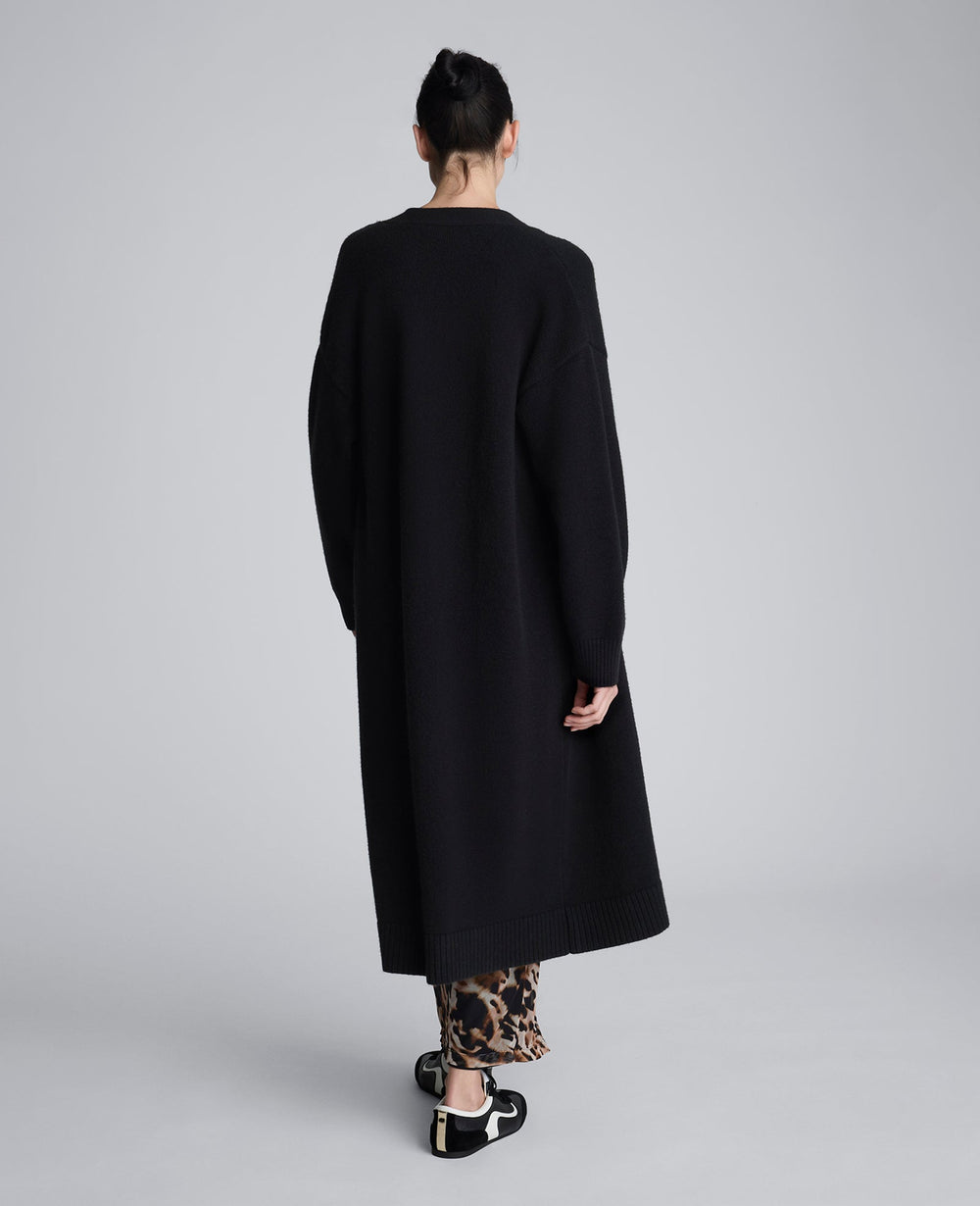 Long Button Front Cardigan Duster Black