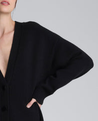 Long Button Front Cardigan Duster Black
