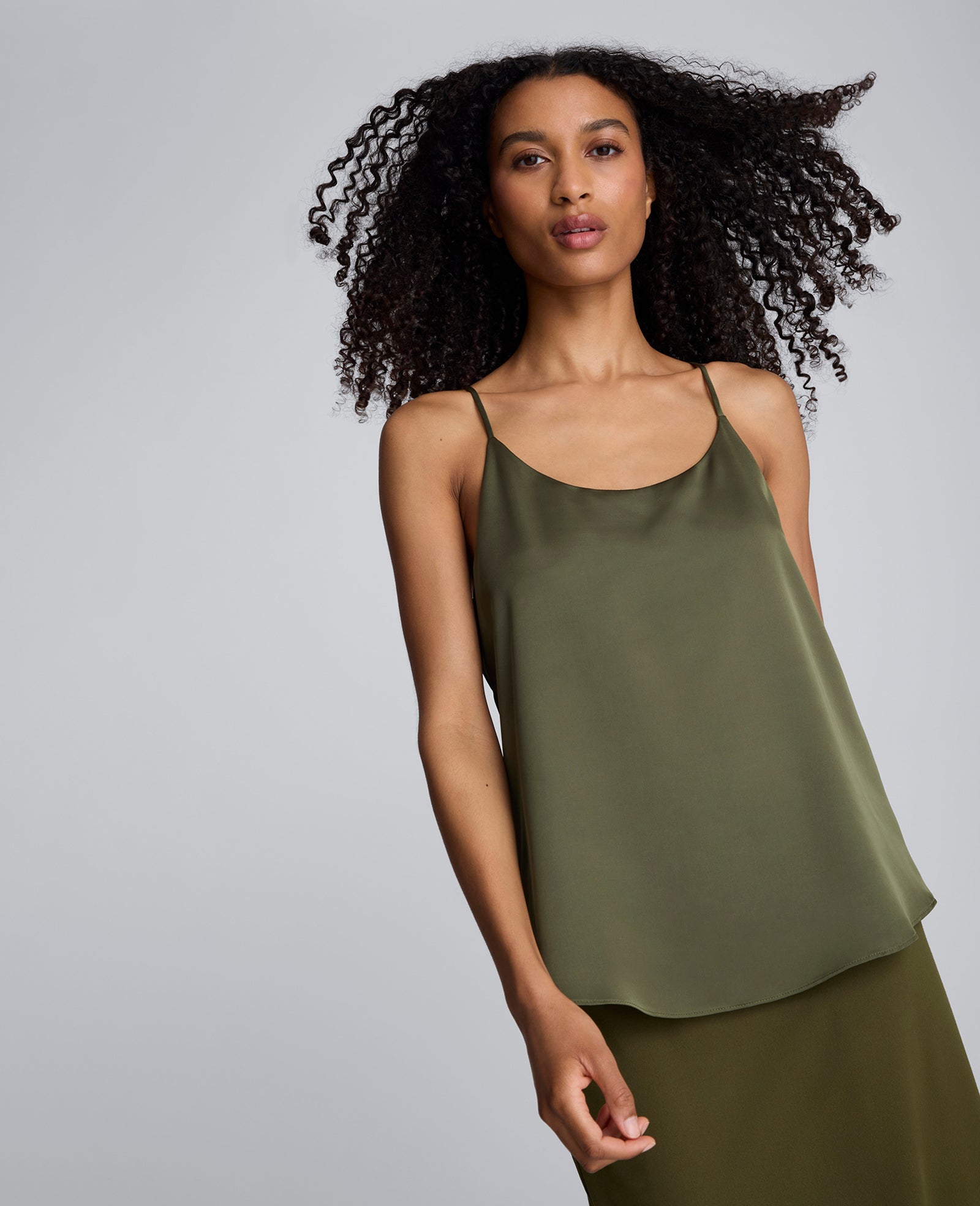 Scoop Neck Satin Cami Olive Green