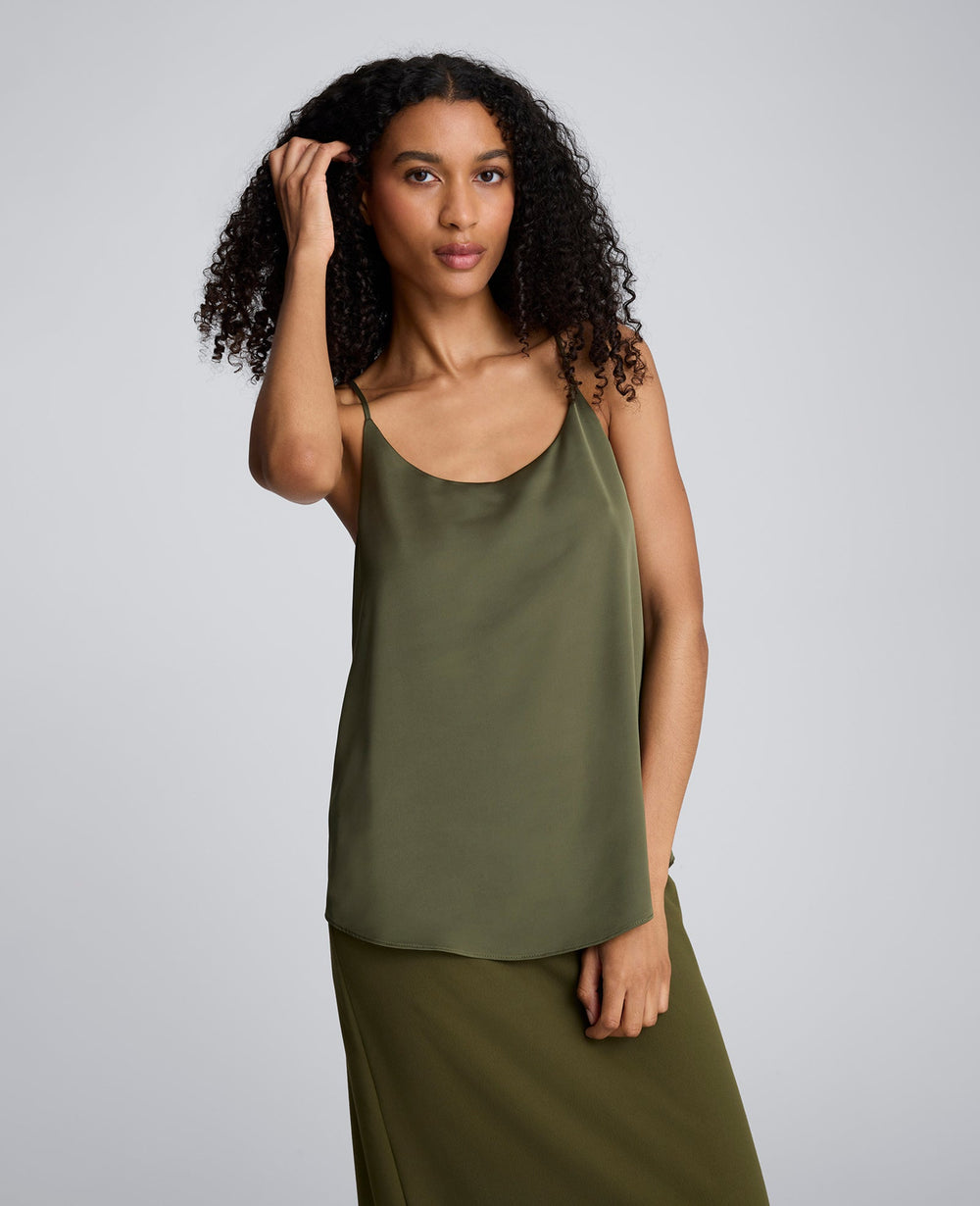 Scoop Neck Satin Cami Olive Green