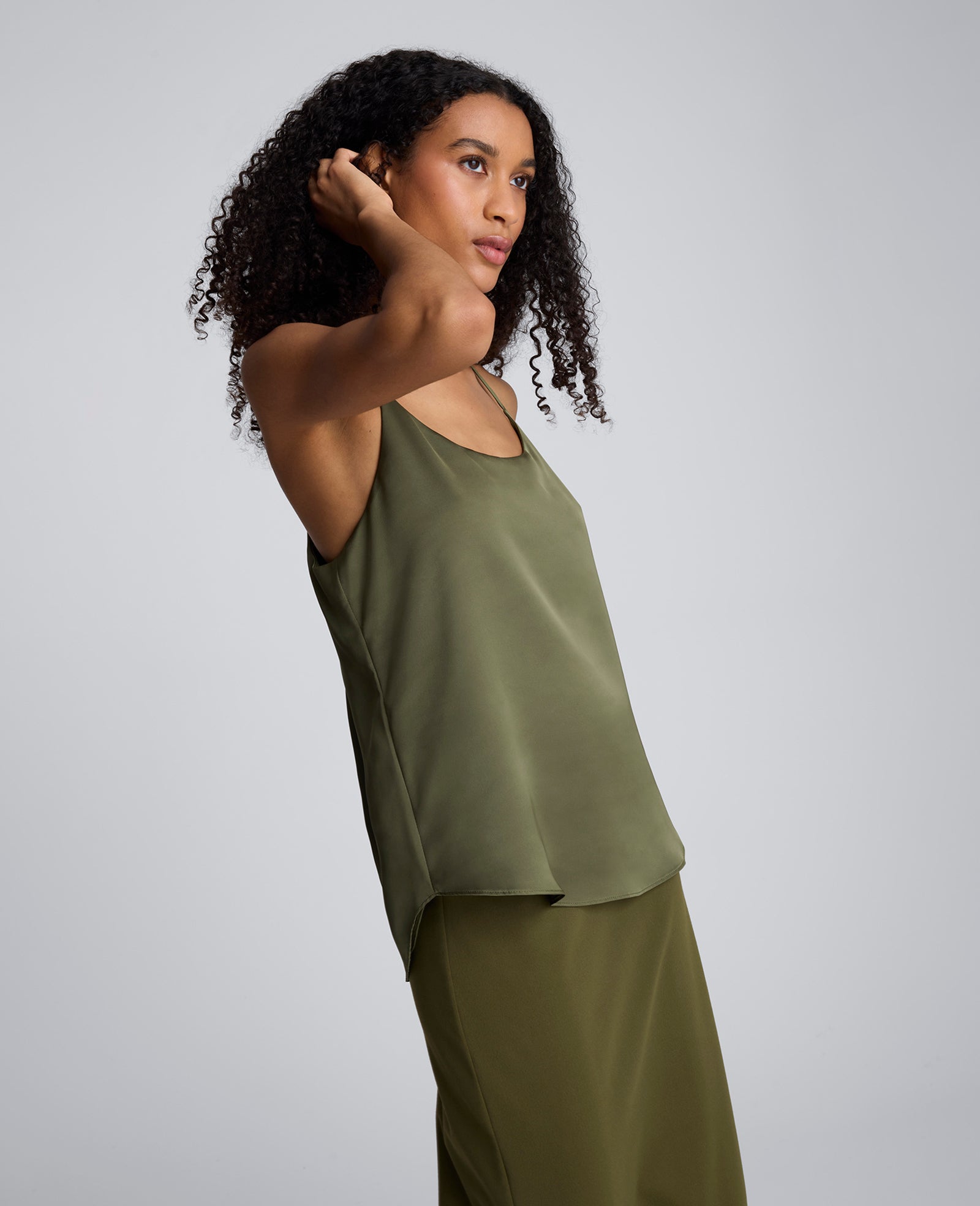 Scoop Neck Satin Cami Olive Green