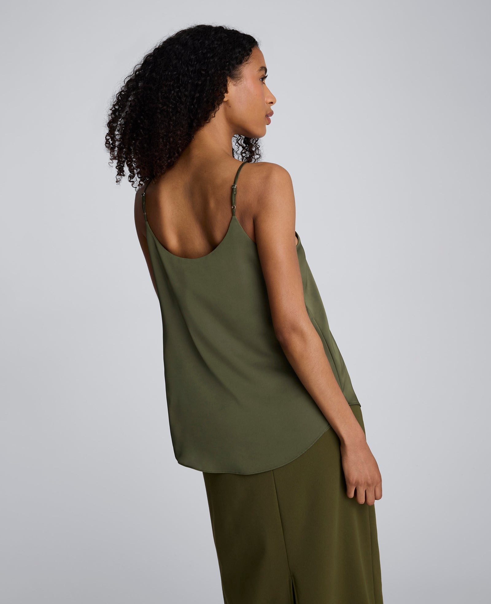 Scoop Neck Satin Cami Olive Green