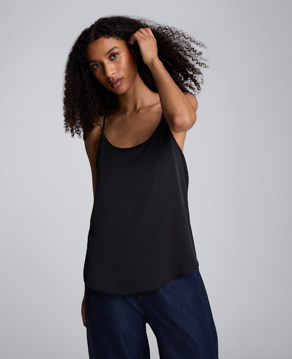 Scoop Neck Satin Cami Black