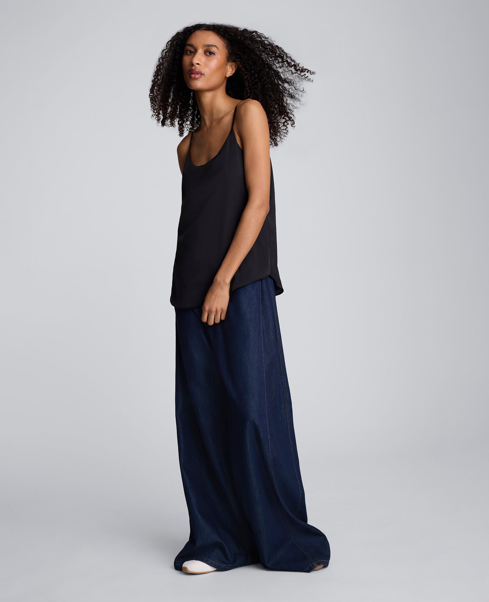 Scoop Neck Satin Cami Black