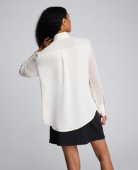 Long Sleeve Button Front Sheer Detail Woven Shirt Oyster