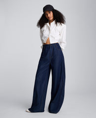 Strong Shoulder Cropped Poplin Button Front Shirt Pure White