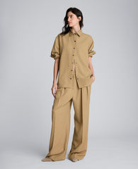 Pinstripe Drop Shoulder Snap Front Boyfriend Shirt Amber Melange/White