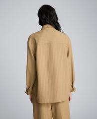 Pinstripe Drop Shoulder Snap Front Boyfriend Shirt Amber Melange/White