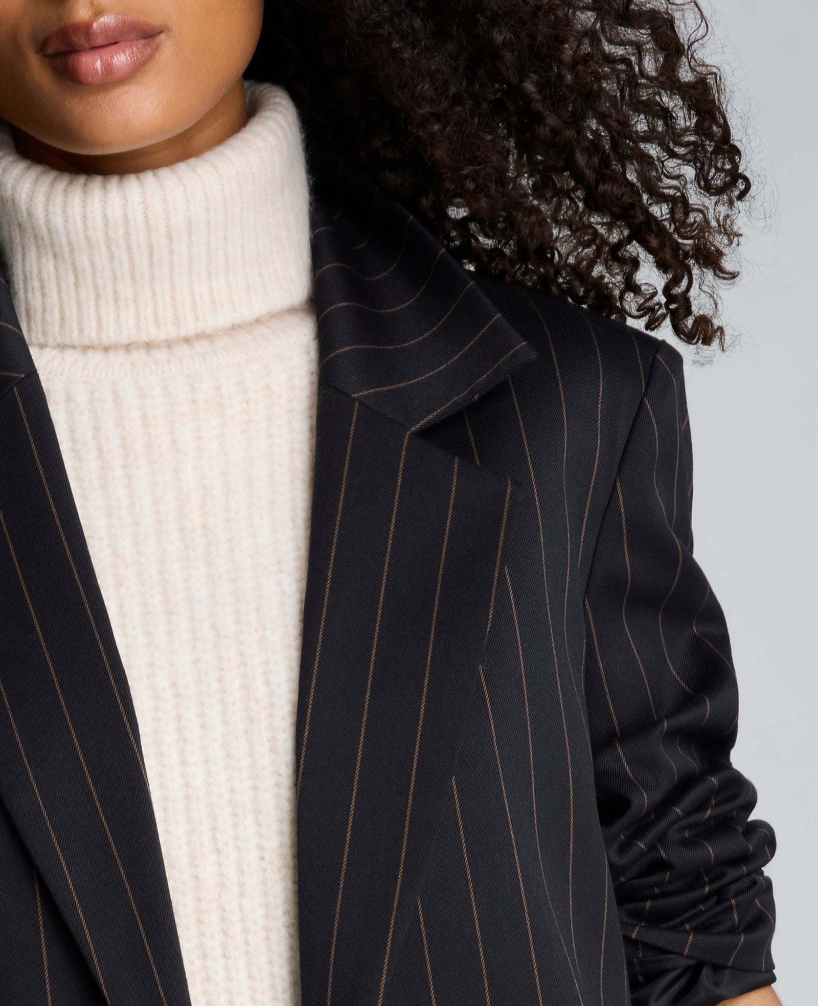 Pinstripe Patch Pocket Open Front Jacket Black/Olive Green
