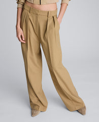 Pinstripe High Rise Fly Front Double Pleat Wide Leg Pant Amber Melange/White