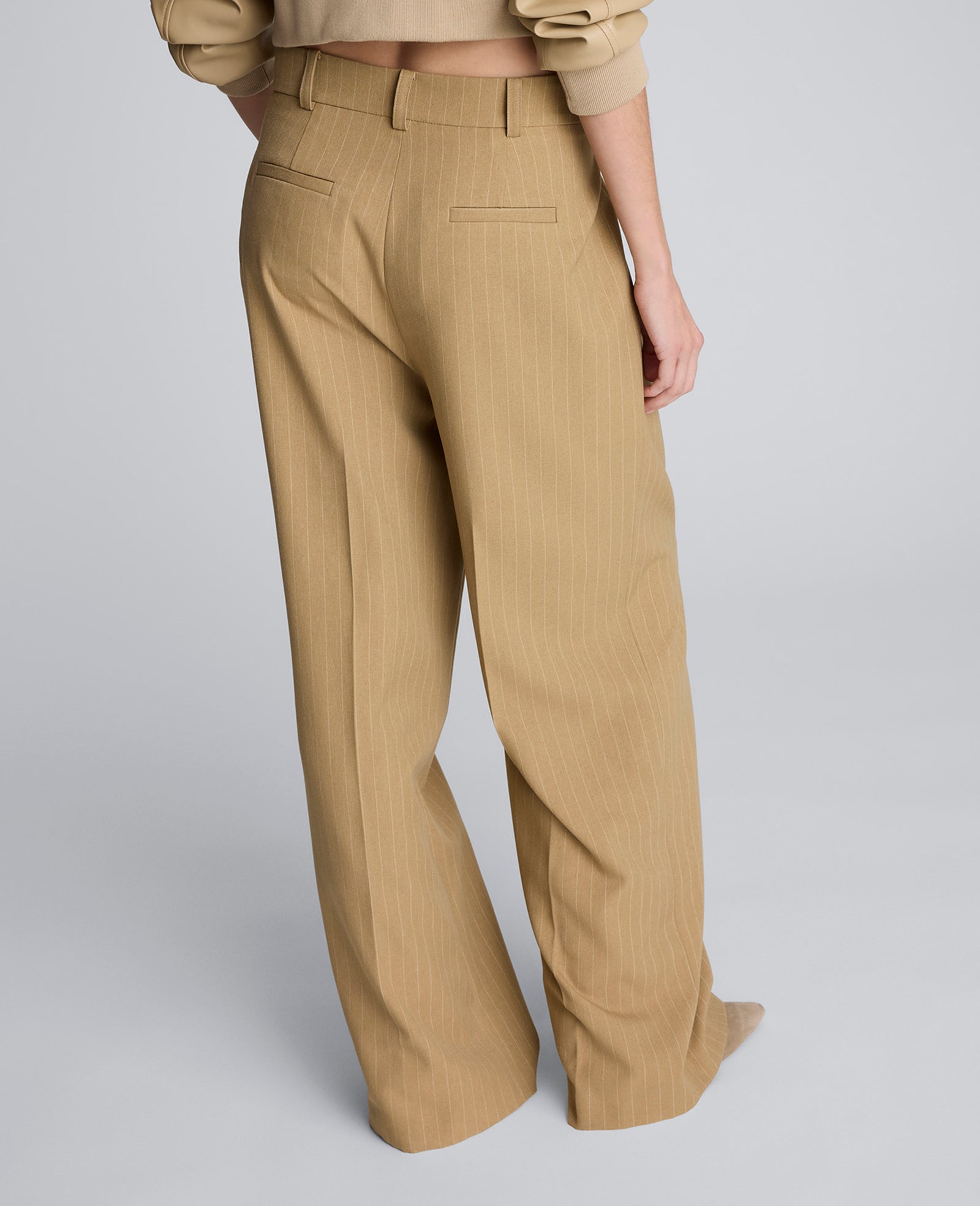 Pinstripe High Rise Fly Front Double Pleat Wide Leg Pant Amber Melange/White